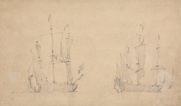 Starboard quarter view of a Flagship in light airs between 1675 and 1685