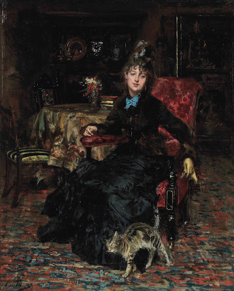 Signora seduta con gatto circa 1871