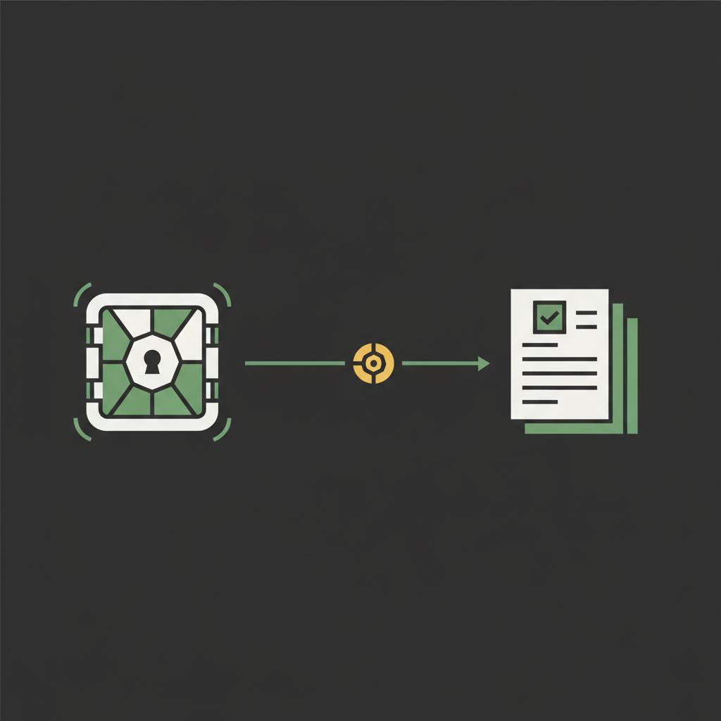 Minimal 2D vector illustration of a custody model with cold storage vault and legal document icons representing best crypto etf custody