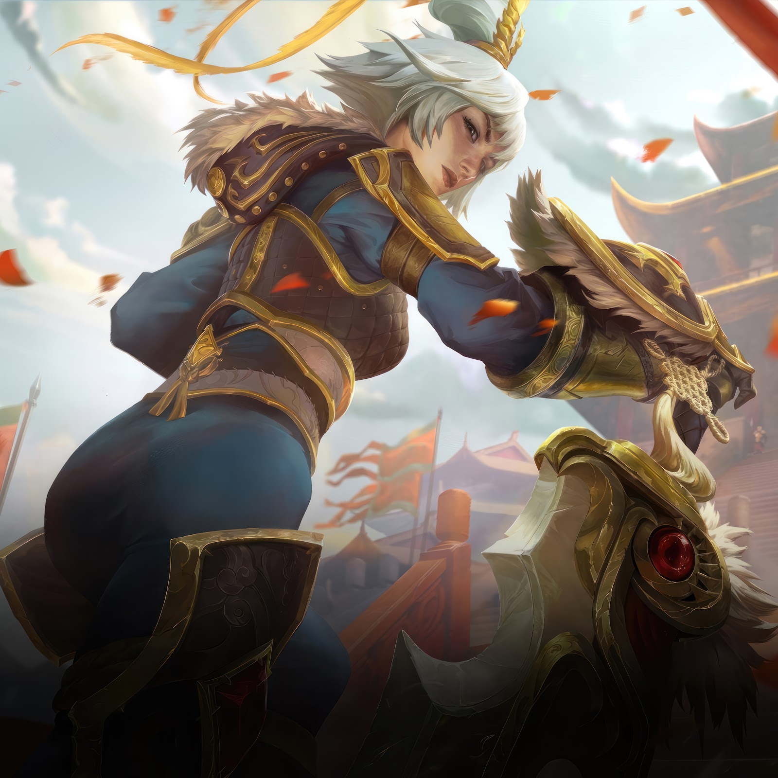 Download LOL League of Legends Banished Blade Raven Riven served in the army for his father Mulan Golden Dragon Blade Colorful 4K