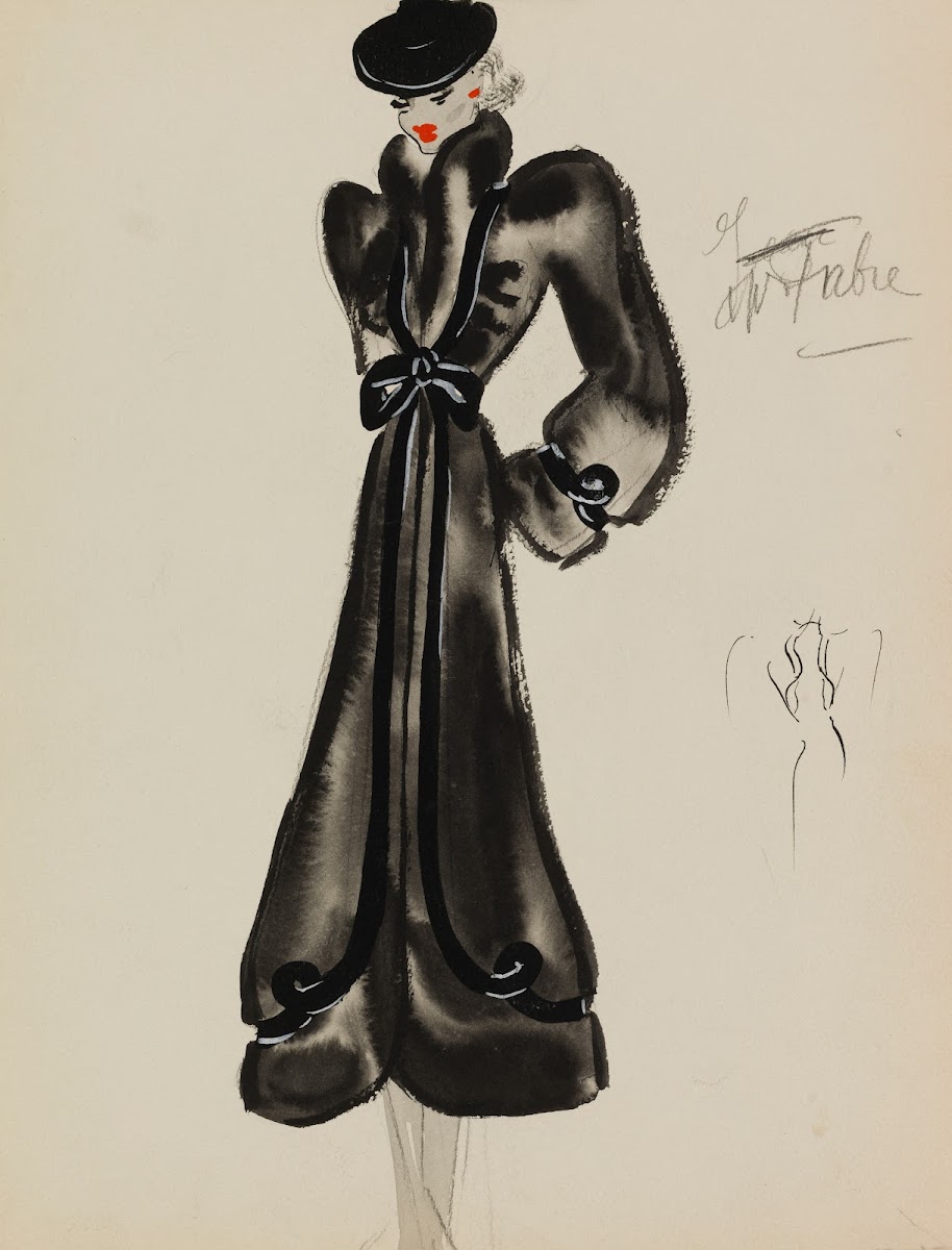 Manteau noir avec noeud sur le devant 1938