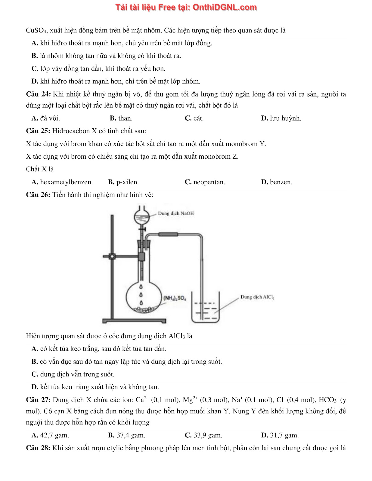 135 bài tập môn Hóa học - Ôn thi ĐGNL Bách khoa Hà nội Phần 3