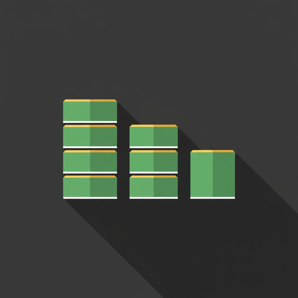 Minimalist 2D vector of three stacked coin piles in descending sizes representing 5-3-1 rule in trading on a dark Finance Police brand background