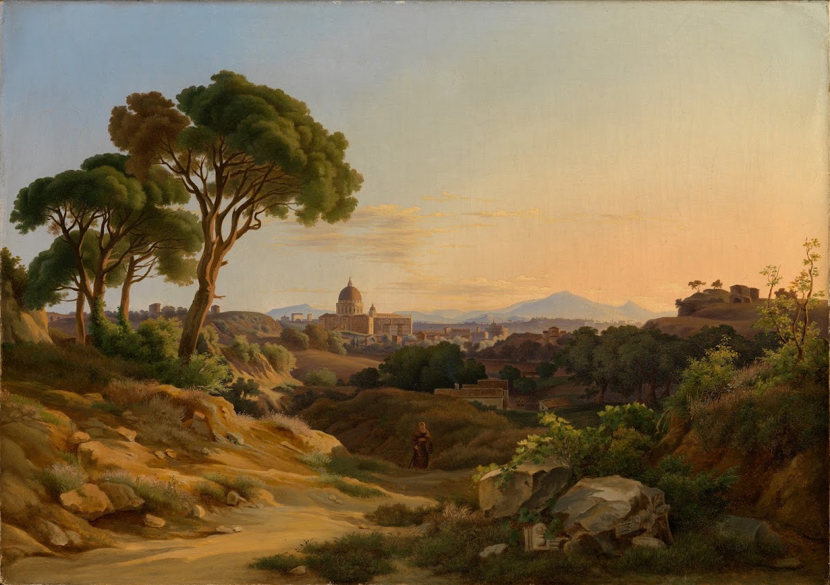 Blick auf Rom mit Sankt Peter von der Villa Doria Pamphili 1840