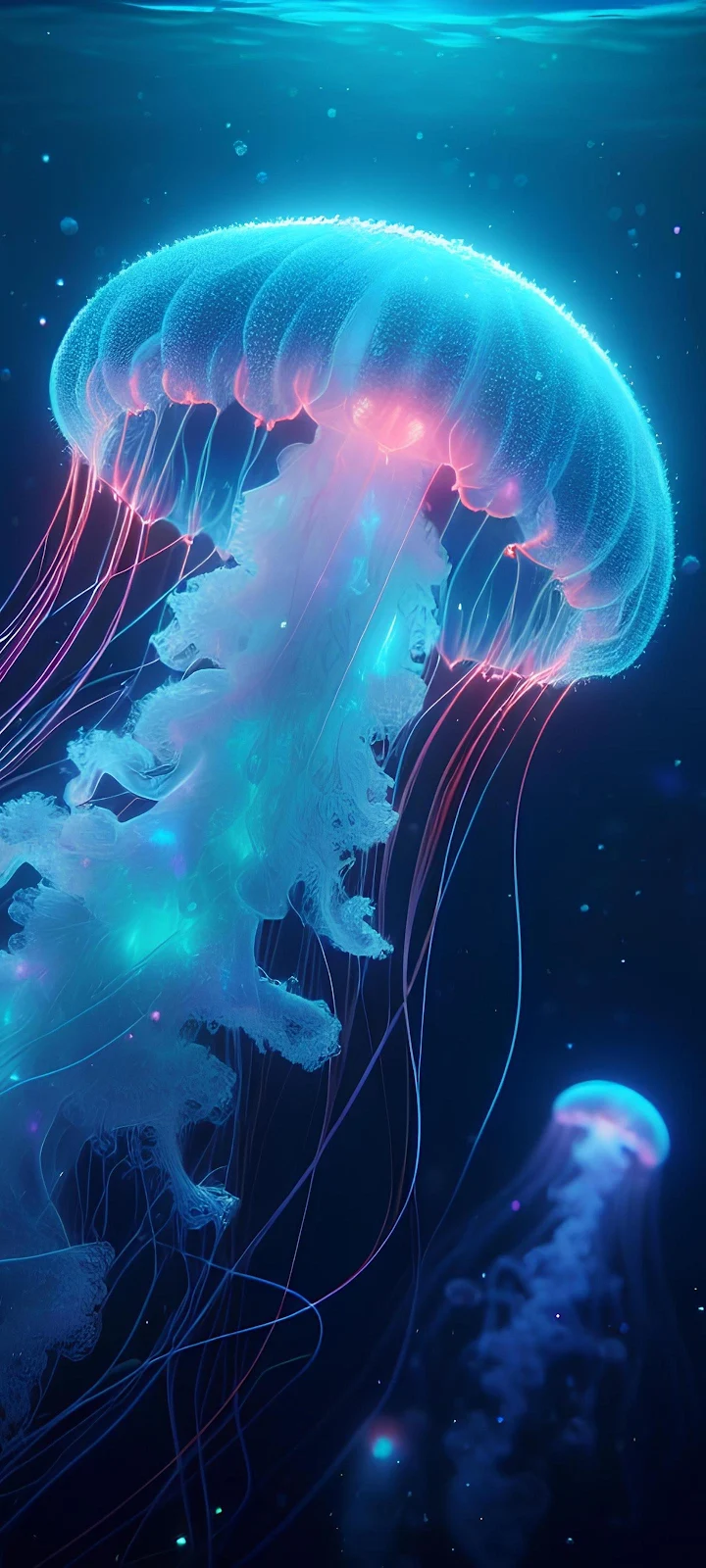 Bioluminescent Jellyfish in Deep Water - Digital Art 2K iPhone Wallpaper (1440x3200)