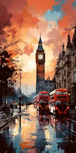 Impressionist London Sunset Big Ben Double Decker Buses