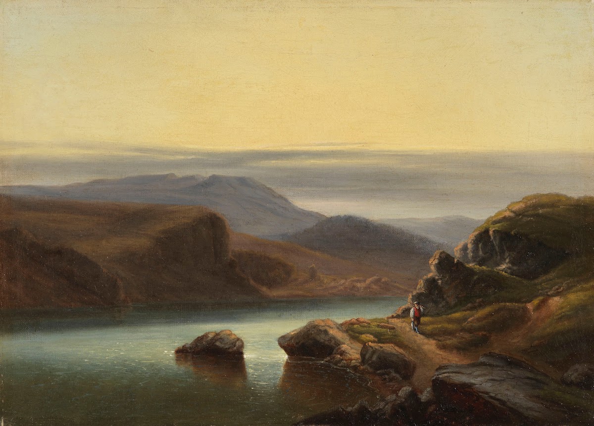Schottische Landschaft mit Fischer am Ufer