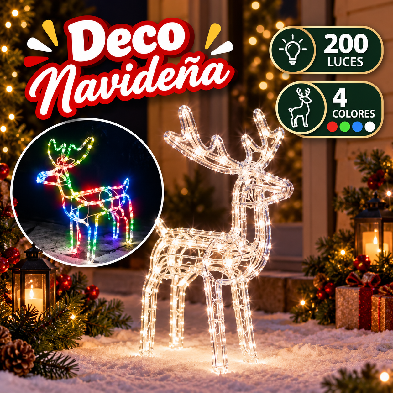 Reno luminoso LED de 200 luces