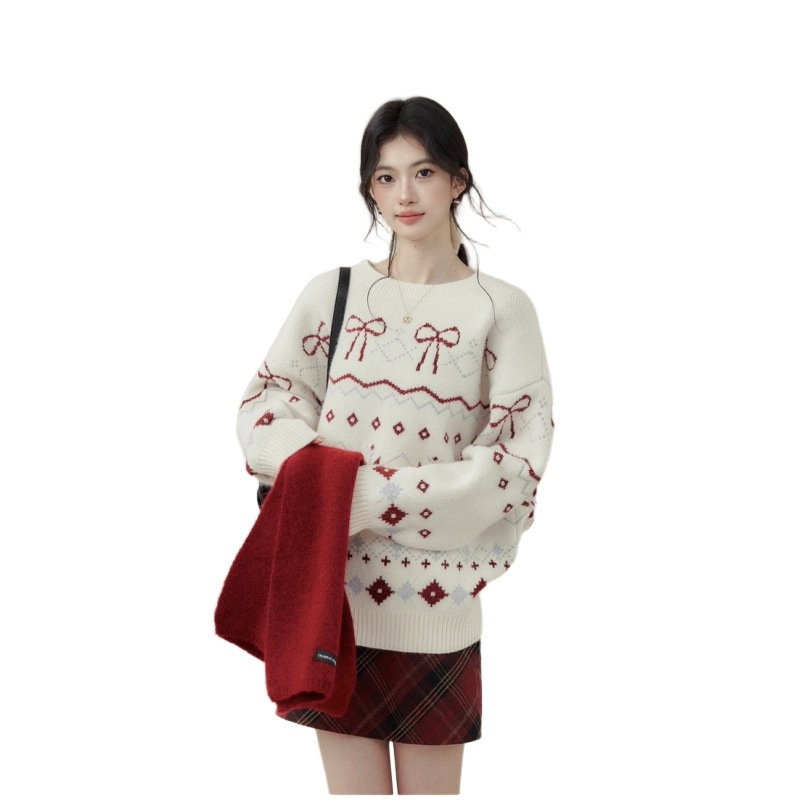 Fair-Isle Christmas Sweater with Snowflakes and Bows