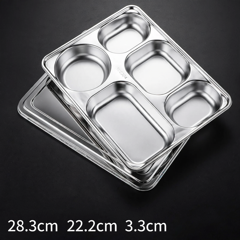 Stainless steel tray with compartments, square