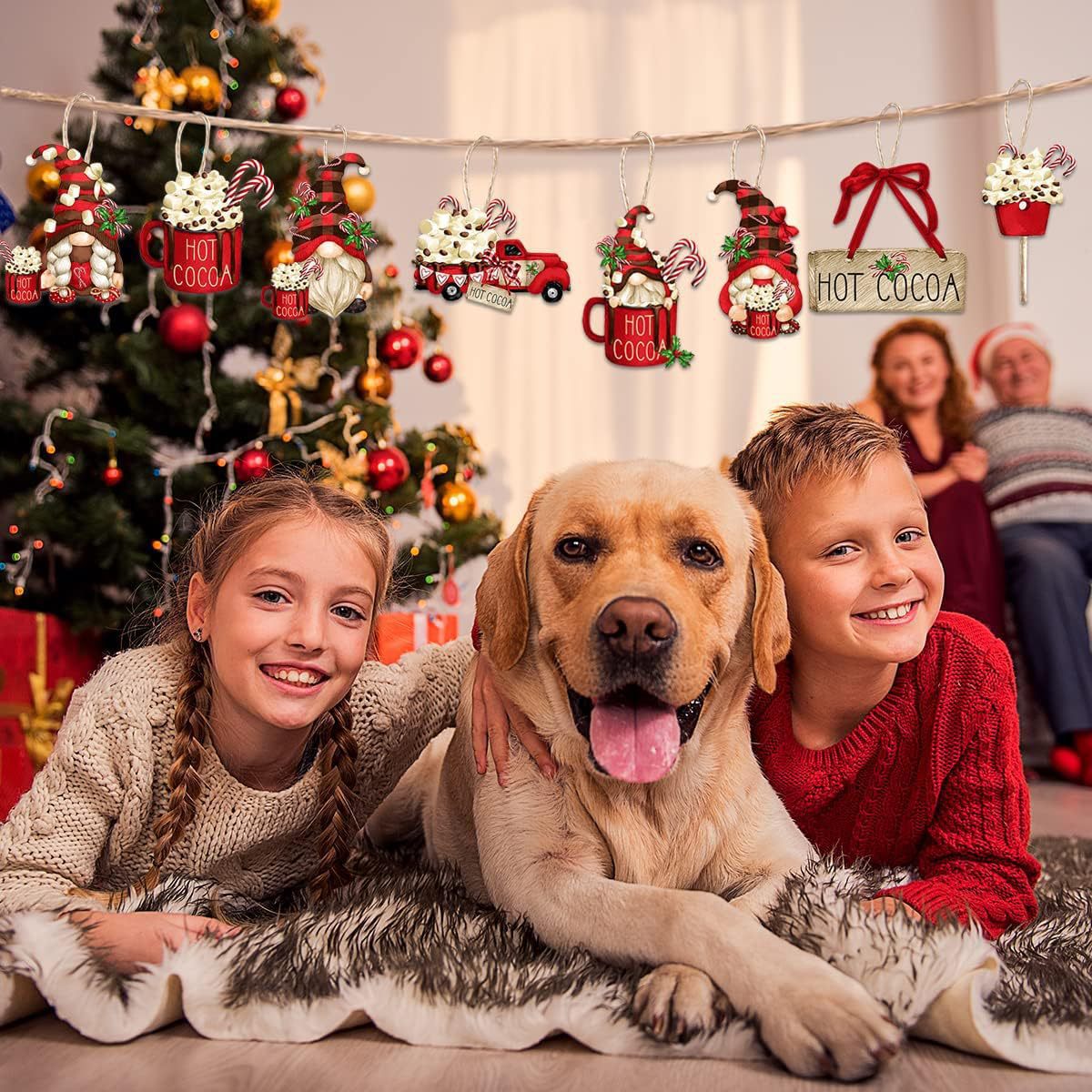 Weihnachtlicher Holzanhänger-Set mit Wichtelmotiven