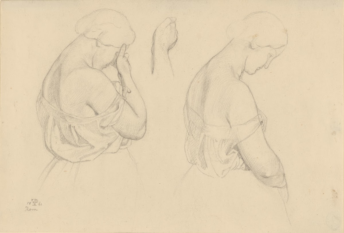 Two Female Figures in Half length and a Study of a Hand 1861