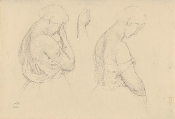 Two Female Figures in Half length and a Study of a Hand 1861
