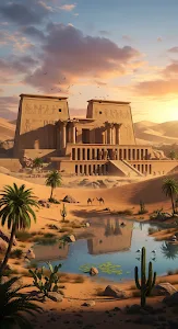 Egyptian Temple Oasis at Sunset