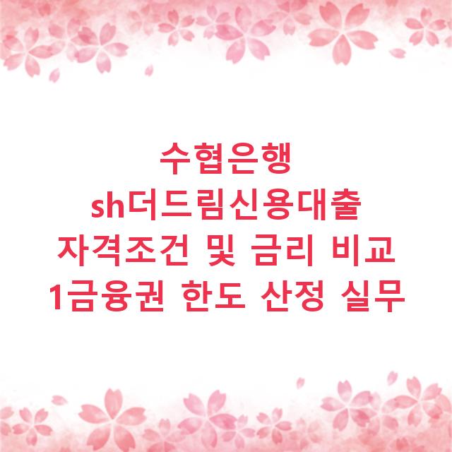 수협은행 sh더드림신용대출 자격조건 및 금리 비교 1금융권 한도 산정 실무