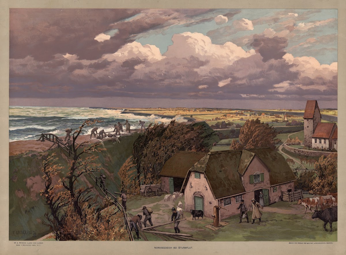 Deutsches Land  Nordseedeich bei Sturmflut 1907