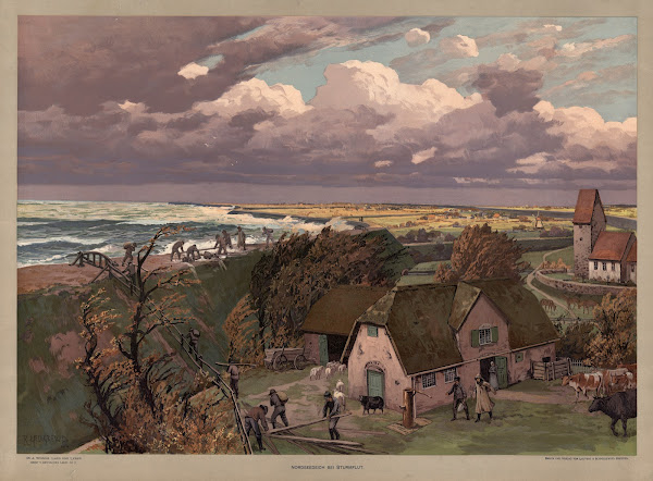Deutsches Land  Nordseedeich bei Sturmflut 1907