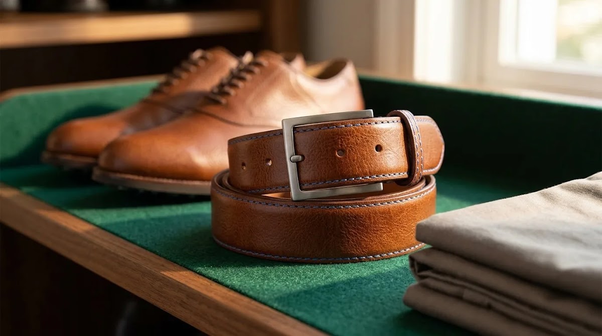 Reversible golf belt alternative in premium cognac leather for polished golf styling