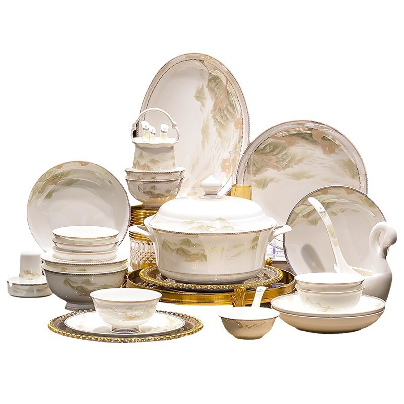 Ceramic dish set, floral pattern, Japanese style