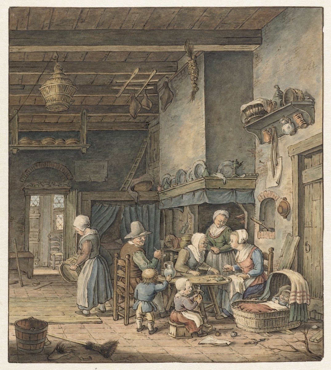 Interieur met boerenfamilie rond tafel 1758   1808