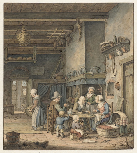 Interieur met boerenfamilie rond tafel 1758   1808
