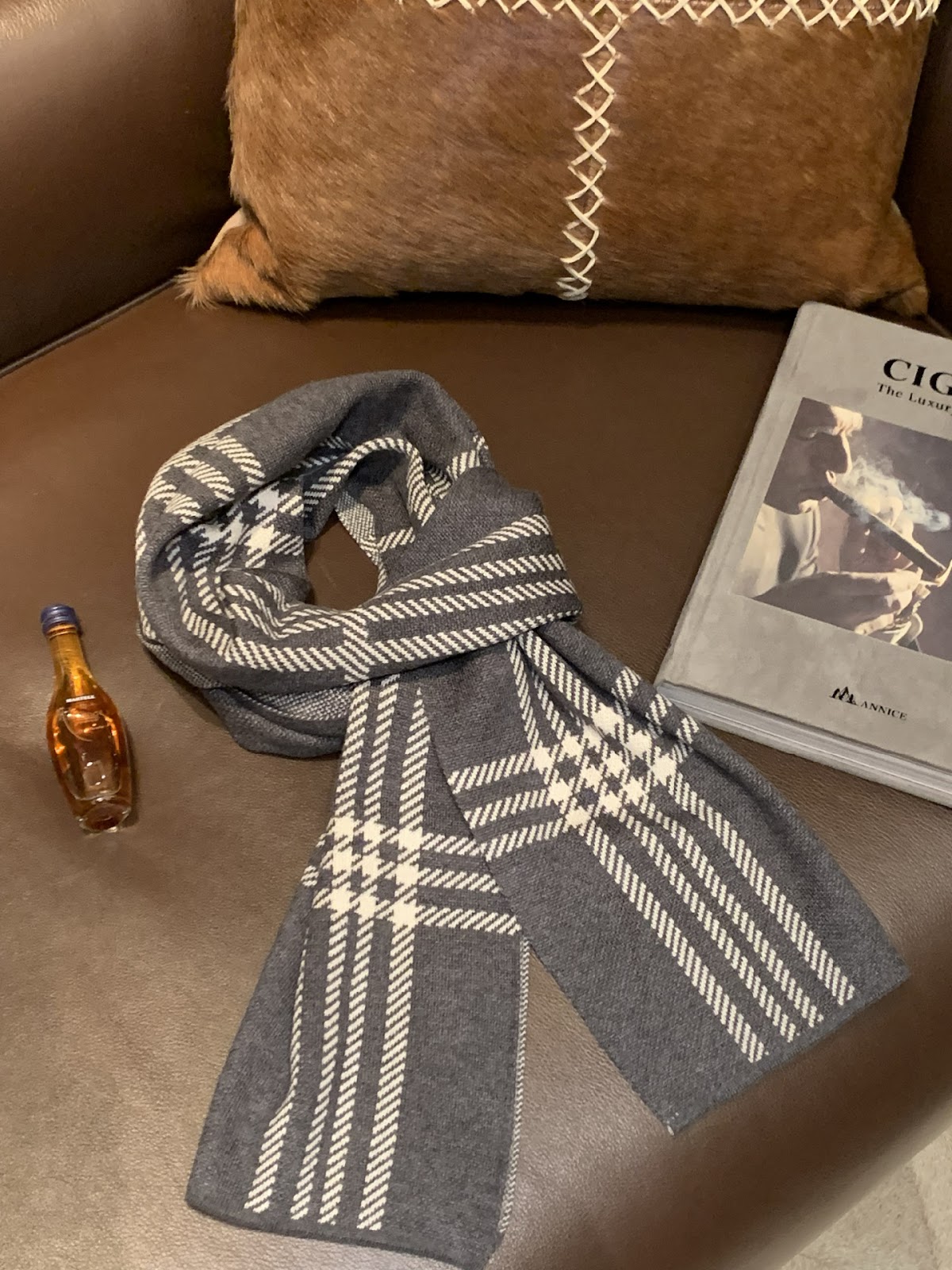 Modern knitted scarf for men, 180x30cm