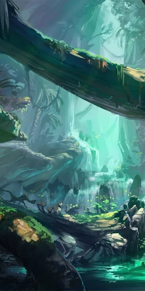 Ancient, Fantasy Art, Trees, Waterfall, River 4K Wallpaper Background