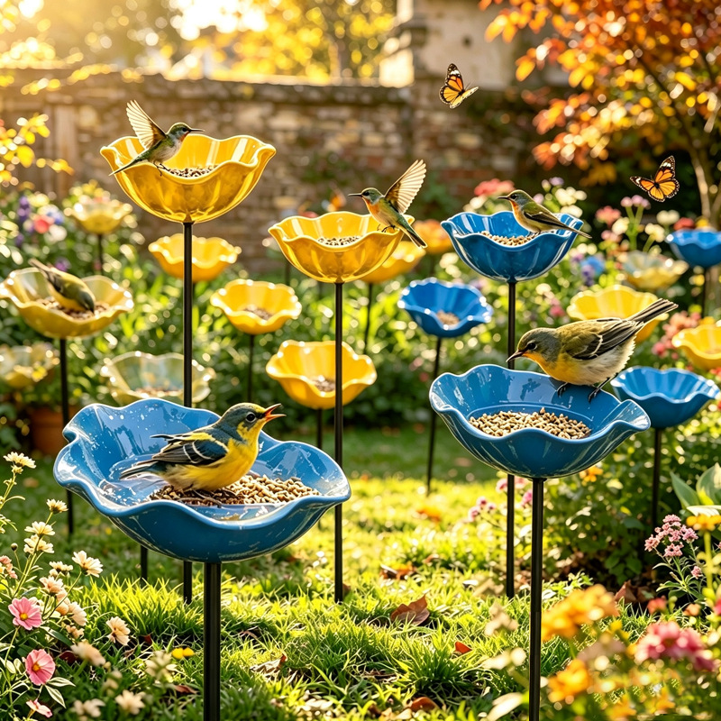 Dekorative Blumen-Vogeltränke aus Metall