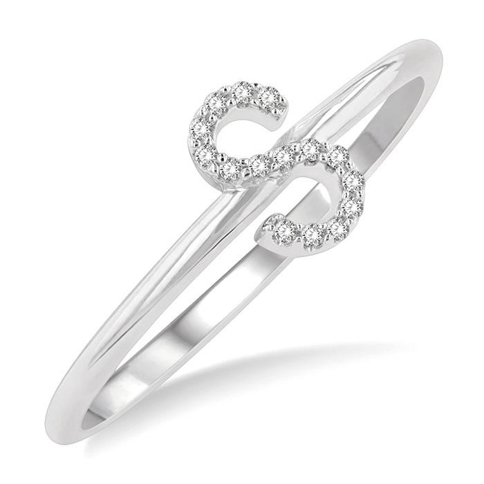 Block 'S' Initial Diamond Ring 365D9DHTSWG-S