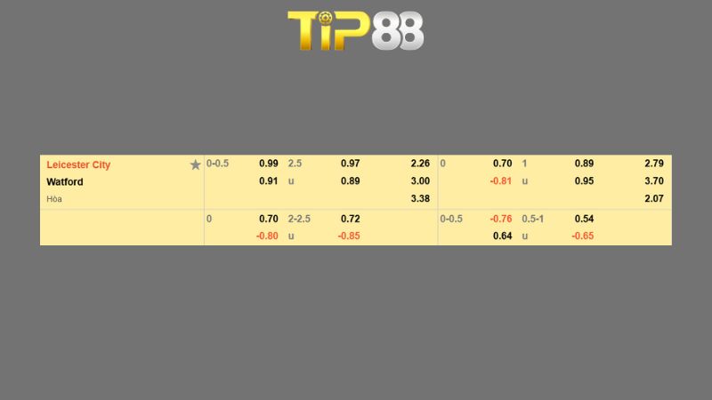 Bảng kèo Leicester City vs Watford