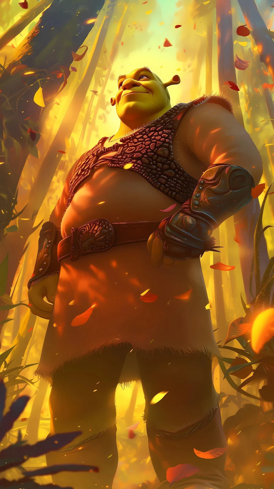 Shrek in the Golden Forest - Digital Art 4K iPhone Wallpaper (2240x4000)