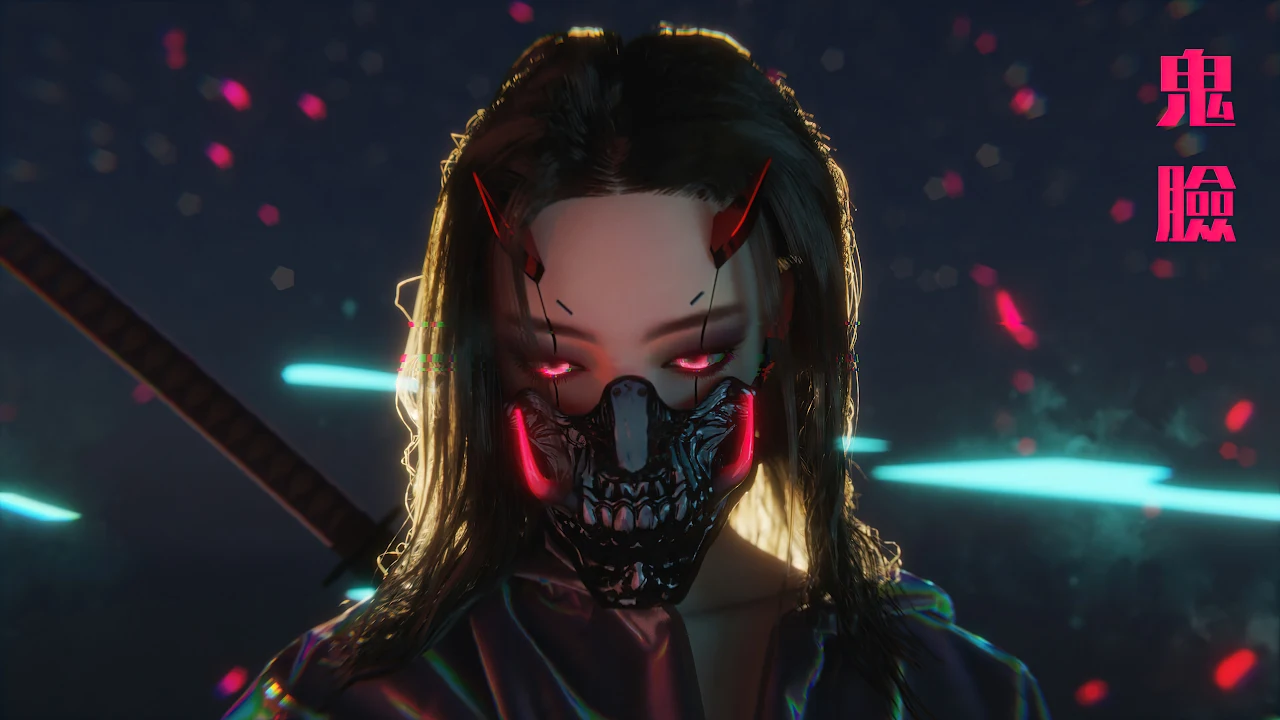 Cyberpunk, Mask, Women, Looking At Viewer, Simple Background 4K Desktop Wallpaper