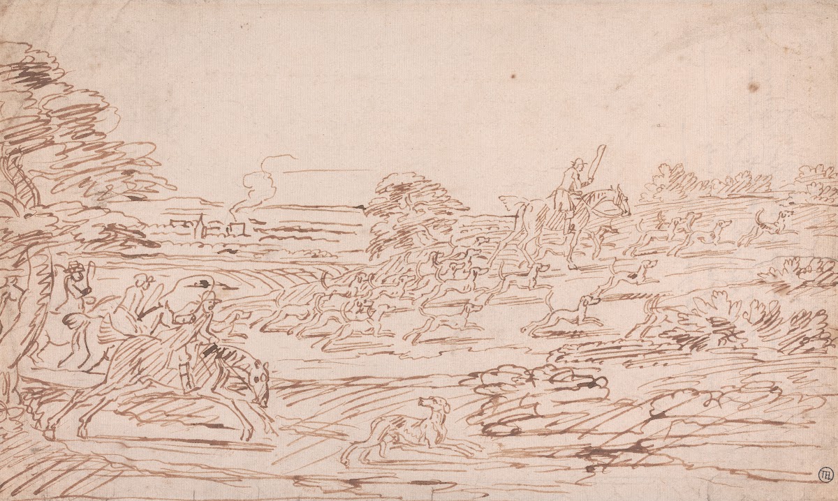 Riders and Hounds in an Open Landscape