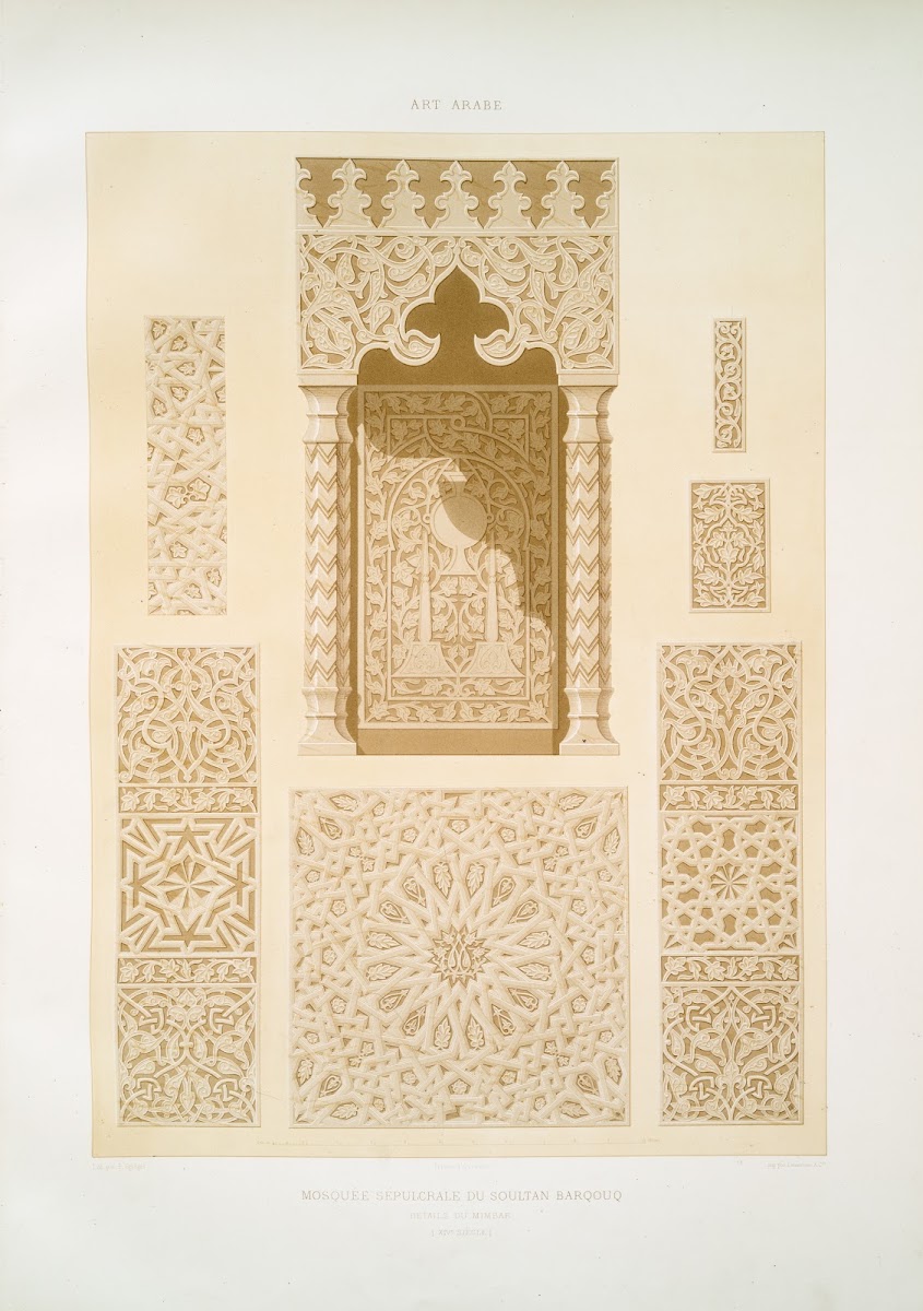 Mosquée sépulcrale du soultan Barqouq détails du mimbar XIVe siècle 1877