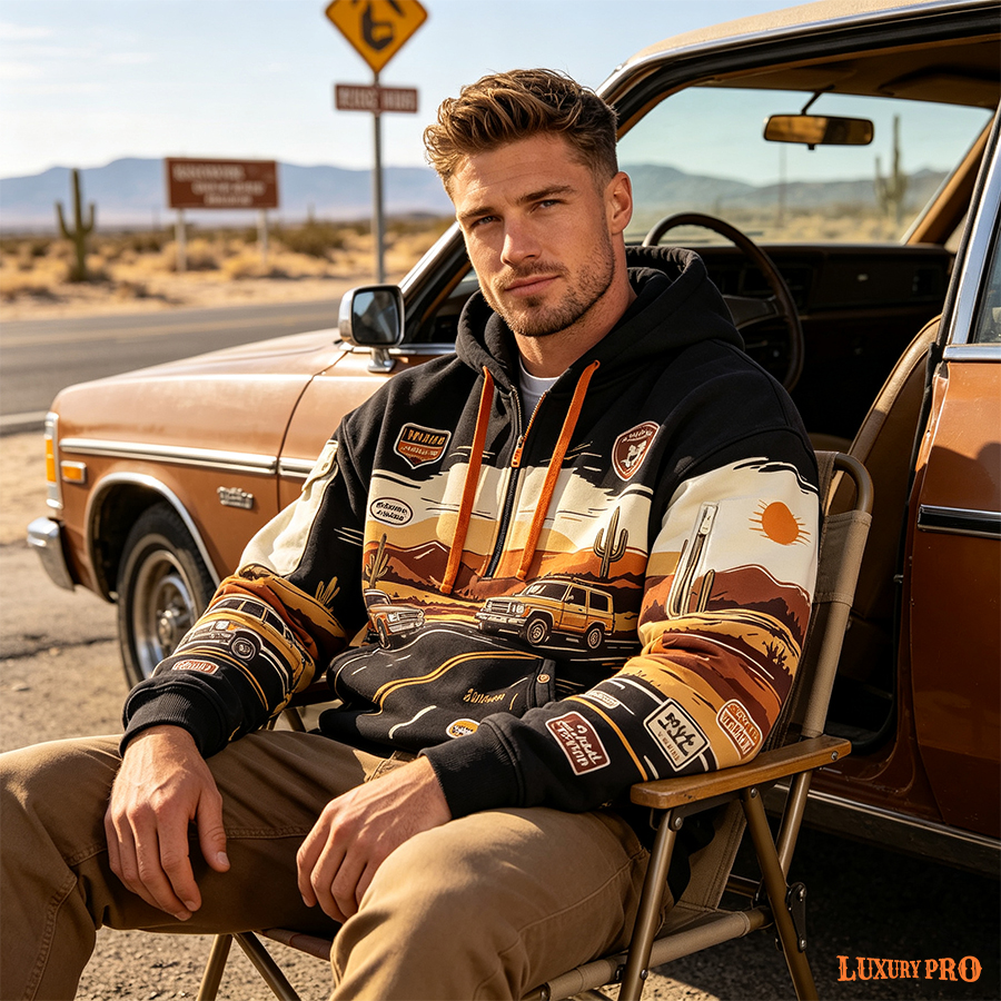 AOP 3D Half zip hoodie with ribbon