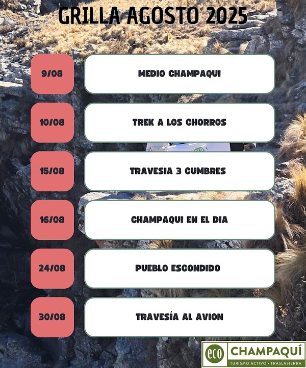 Trek Medio Champa, Los Chorros, 3 Cumbres, Champaqui, Pueblo Escondido, Avión Caído