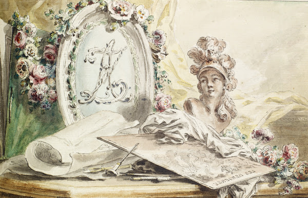 Monogram of Adrian Zingg Adorned with Flowers Bust of Minerva 1766