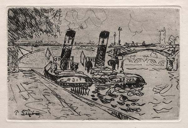 Paris Le Pont des Arts avec Remorqeurs 1927