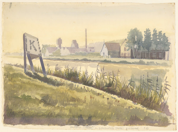 Gezicht over een deel van het Noordhollandsch Kanaal met Wasfabriek Wessels en g