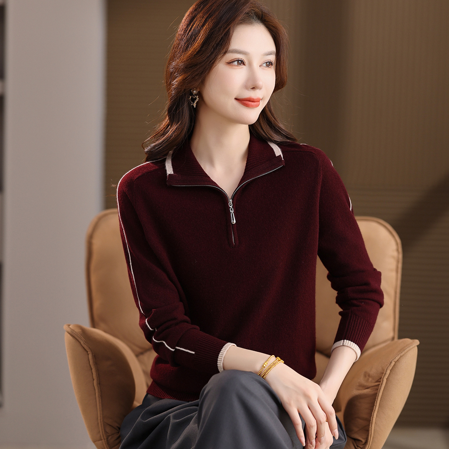 Women’s Polo Sweater with Zipper