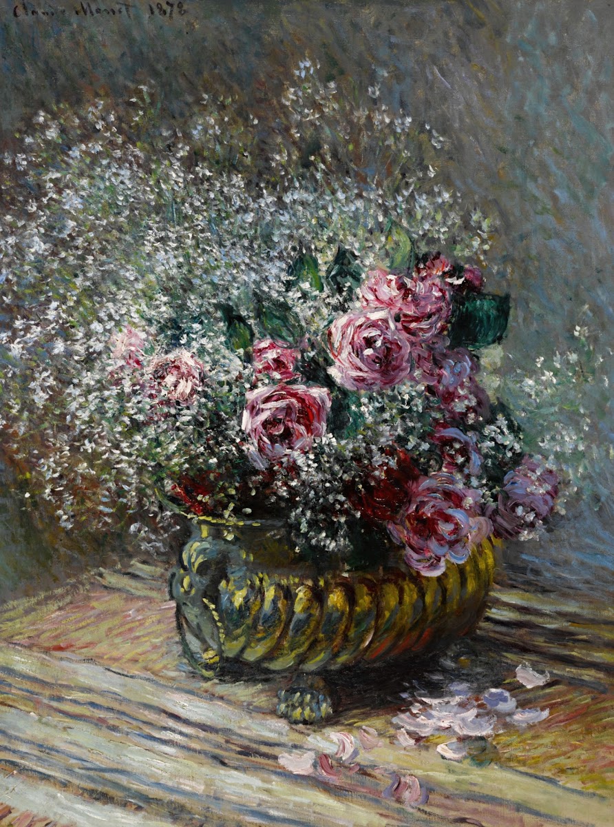 Fleurs dans un pot Roses et brouillard 1878