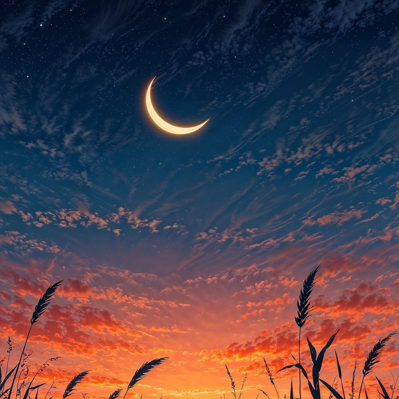 Download Crescent Moon Over Sunset Field 2K iPhone