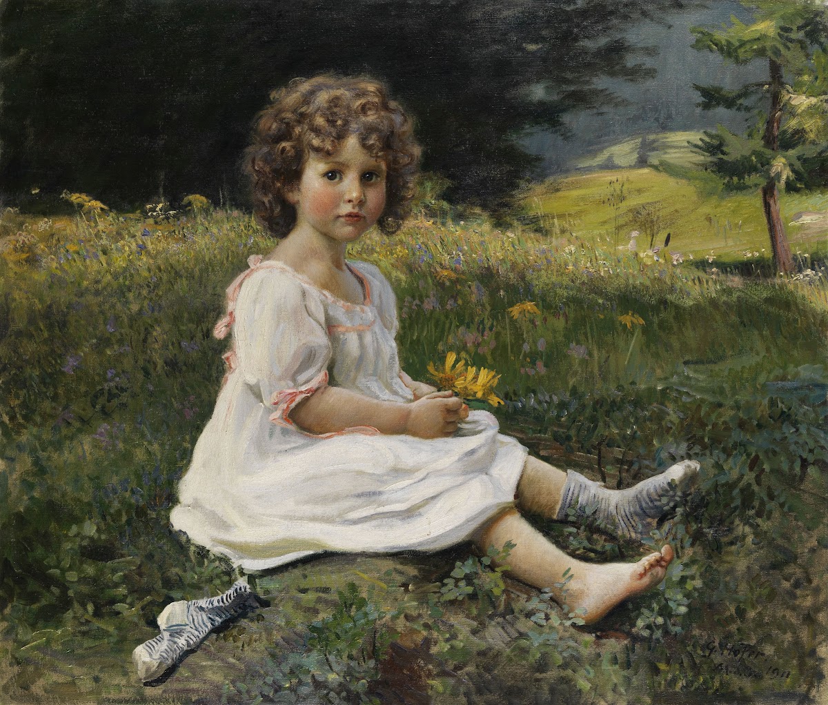 Mädchen auf einer Blumenwiese 1911