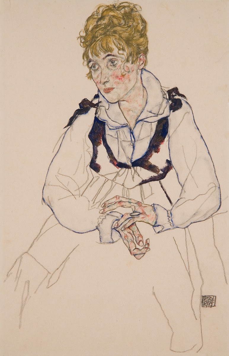 Die Frau des Künstlers sitzend Edith Schiele 1917