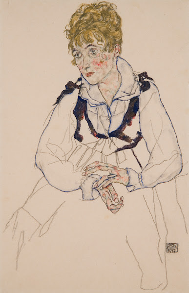 Die Frau des Künstlers sitzend Edith Schiele 1917