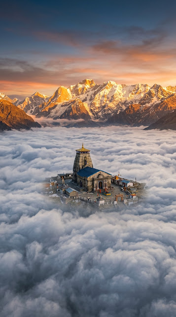 Kedarnath Temple Floating in Himalayan Mist Clouds - Free mobile Wallpaper