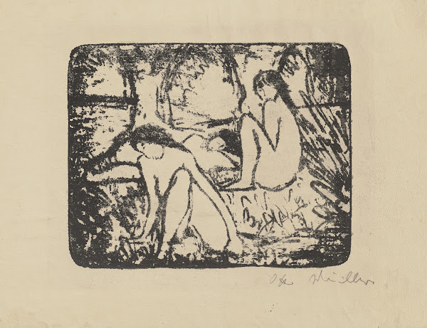 Zwei sitzende Mädchen vor liegender Figur 1912  1914
