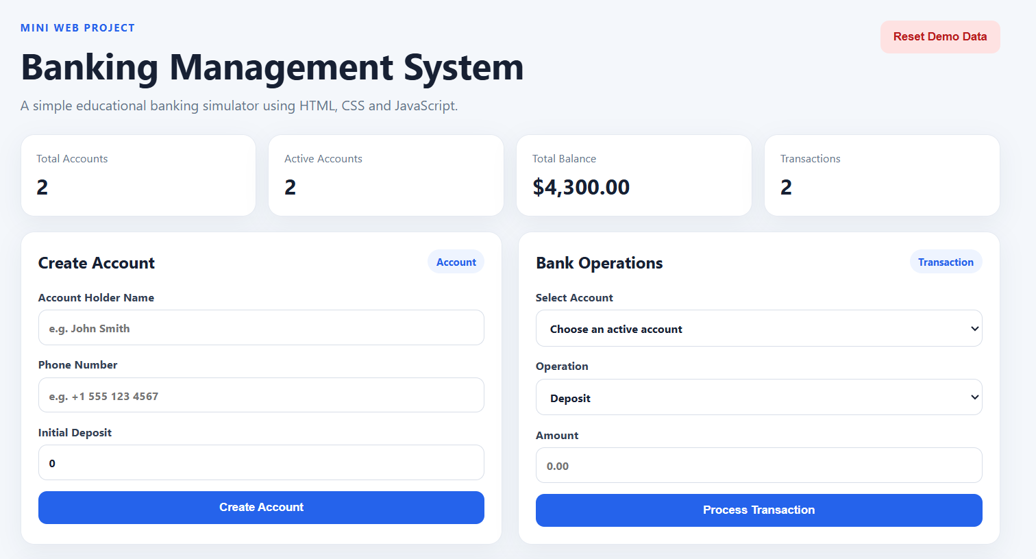 Banking Management System — screenshot 2