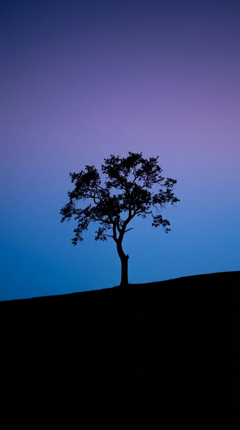 Minimalist Lone Tree Silhouette twilight Gradient Wallpaper - Free 4K mobile Wallpaper