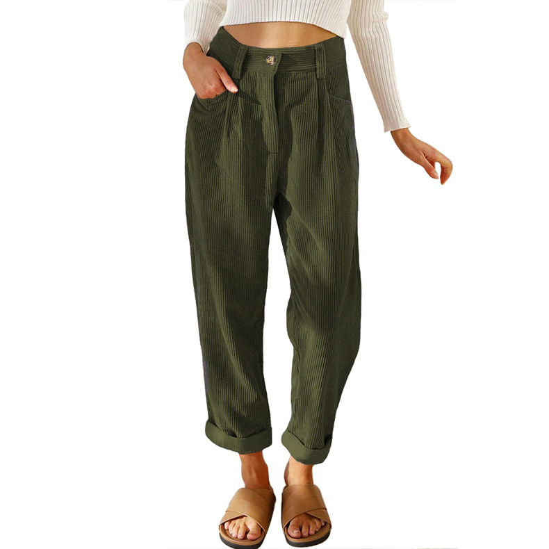 Damen-Freizeithose, Cord, hohe Taille, weiter Schnitt